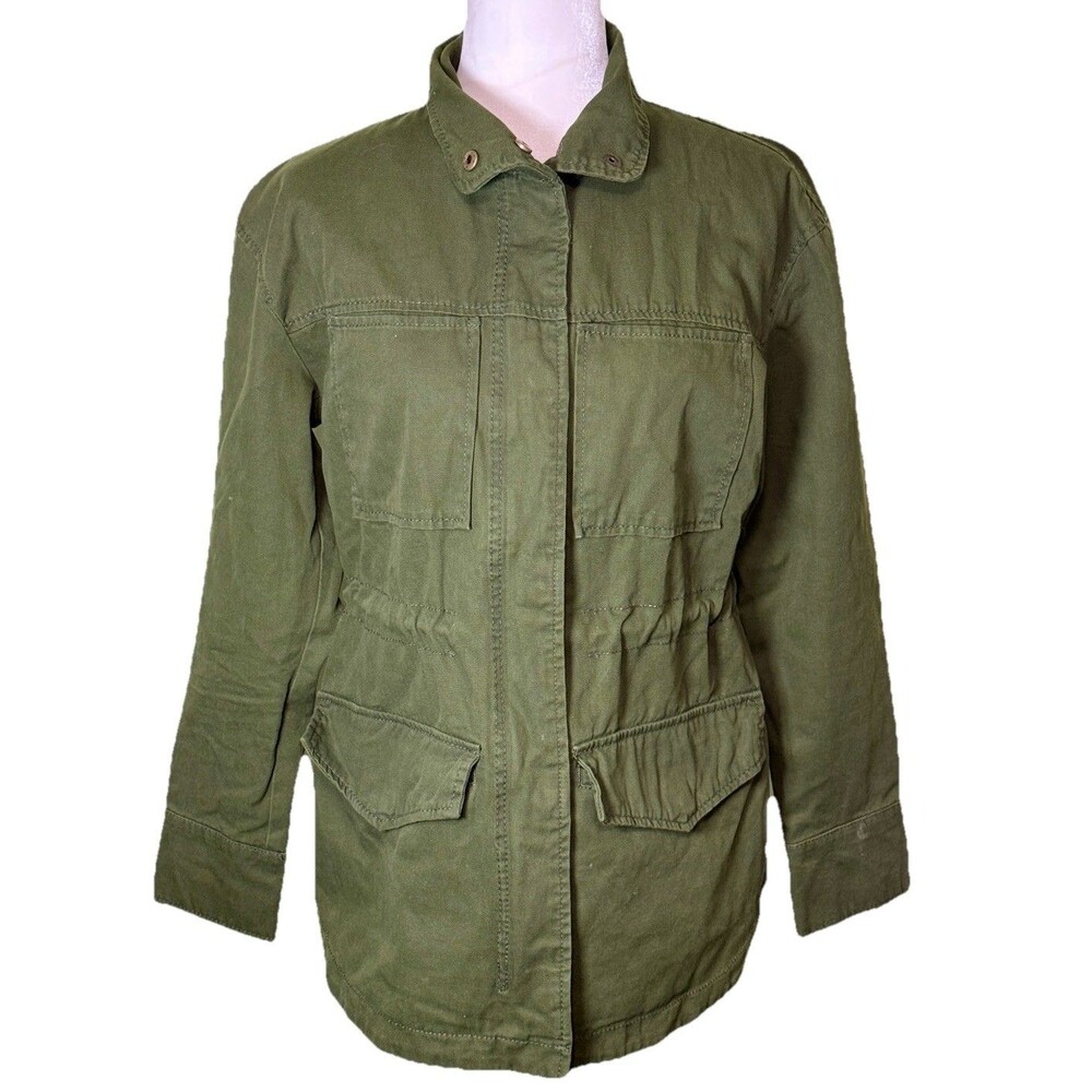Women’s Olive Green Utility Field Jacket Army Style Cargo Pockets Military Sz Sm